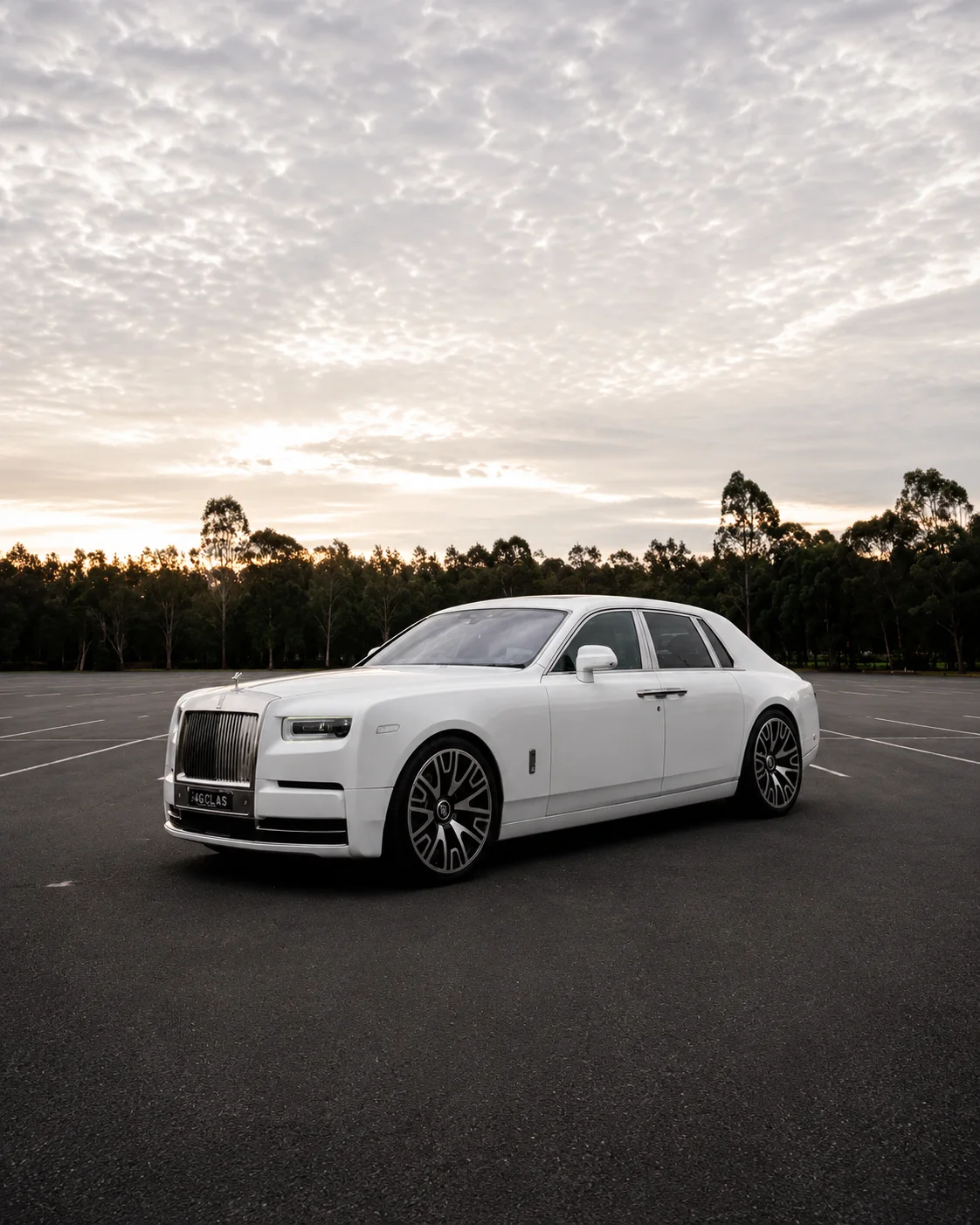 White Rolls-Royce Phantom at sunset, G Class Hire Sydney